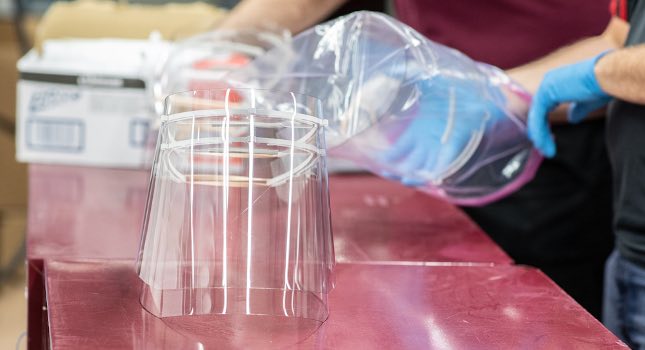 but many companies have graciously donated materials researchers require to produce face shields and diffusers for metered dose inhalers. Courtesy: Texas A&M Engineering
