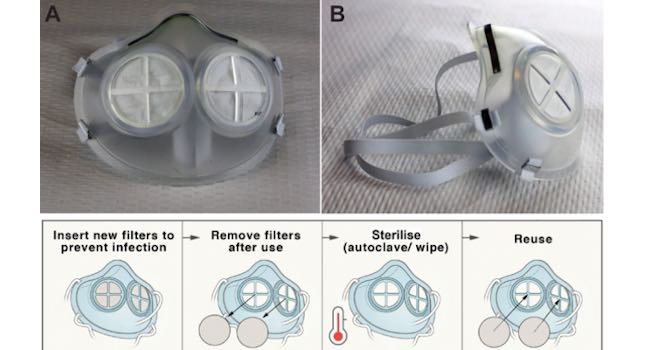 the new masks can be easily sterilized and used many times. This image shows photos of the mask (A and B) and the steps needed to clean and reuse the mask. Courtesy: Massachusetts Institute of Technology