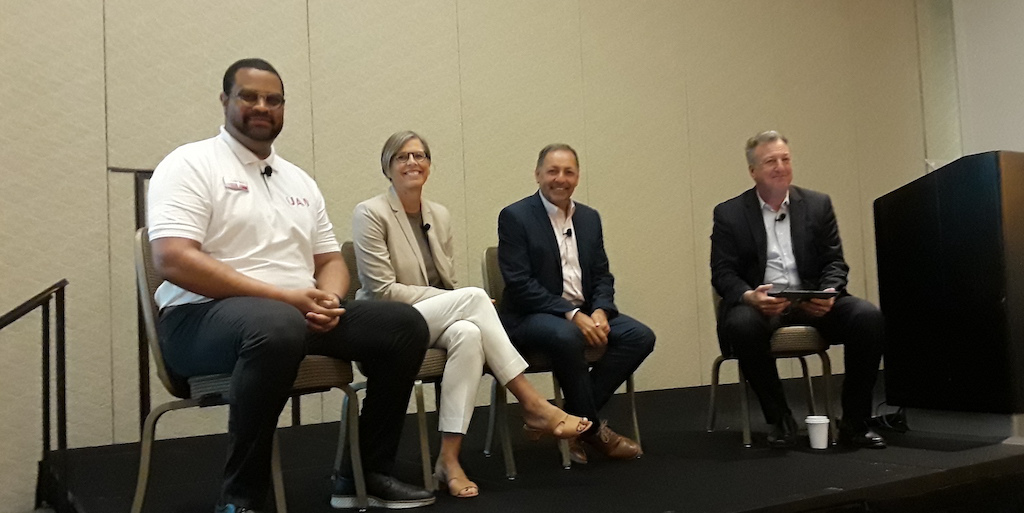 Automation and controls interoperability is needed, said experts at the ARC Forum in June. Left to right, are Gregory Boucaud, chief marketing officer, UniversalAutomation.org, Nathalie Marcotte, senior vice president and president, process automation, Schneider Electric, Harpreet Gulati, senior vice president planning and operations, Aveva, Craig Resnick, vice president, consulting, ARC Advisory Group. Courtesy: Mark T. Hoske, Control Engineering, CFE Media and Technology