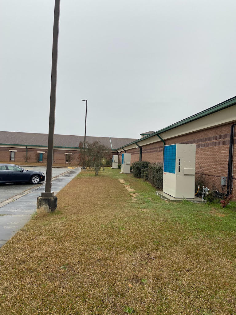 Figure 4: Middle Georgia Mechanical Heating & Air stressed the importance of a site evaluation for building comfort. These outdoor YANMAR systems are positioned at strategic locations around the school. Courtesy: Dublin City Schools and Clay Consulting