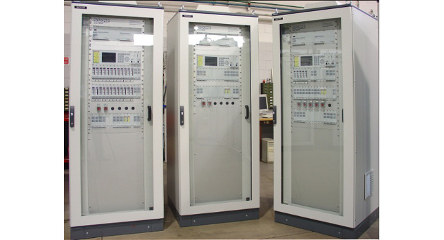 gas detection and releasing panel. The three networked panels are for a large application. Image courtesy: Honeywell Industrial Fire