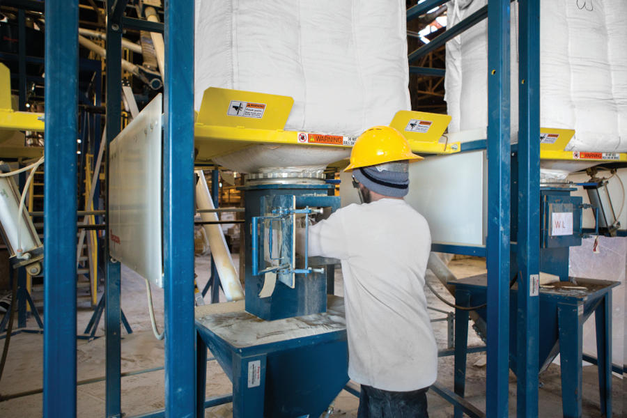 Figure 3: Programmable controls enable operators to vary bulk bag discharging, conveying, weighing and mixing on a batch-by-batch basis. An HMI includes options for automatic or hand-mode operation, as well as set points, adjustments, status, start/stop, completion and other parameters. Courtesy Flexicon Corp.
