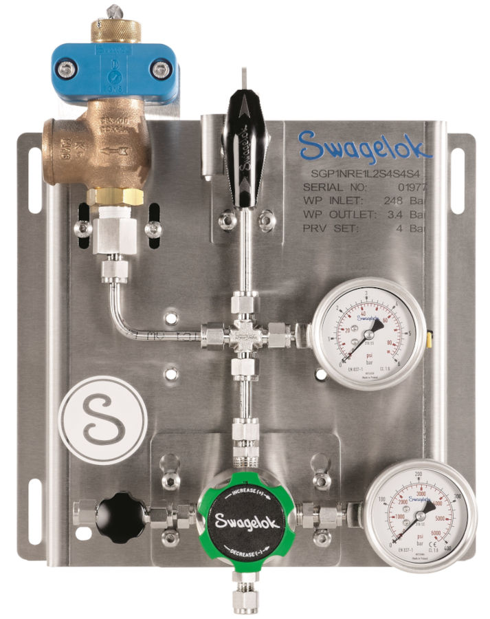 Figure 3. As the primary gas pressure control, the Swagelok Gas Panel (SGP) completes the first pressure reduction of the source gas and ensures it is delivered at the correct flow rate to the next stage of the system. Courtesy: Swagelok