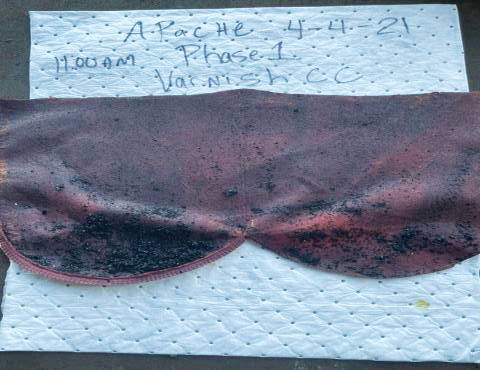 Photo 1: Carbon-containing metallic debris is visible on this steam turbine lube oil filter (39-inch, 5 micron) before the start of an 11-day system cleaning. Courtesy of Allied Oil & Supply, Inc.