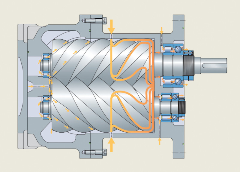 Figure 2. Typical oil injected compressor cross section.