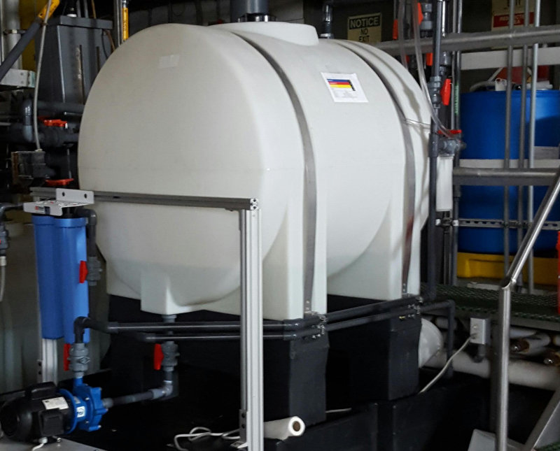 Anodizing system batch: an application where multiple chemicals (used for pickling, agitation, filtering, rinsing and waste treatment systems) require transfer to and from multiple tanks to facilitate the process.