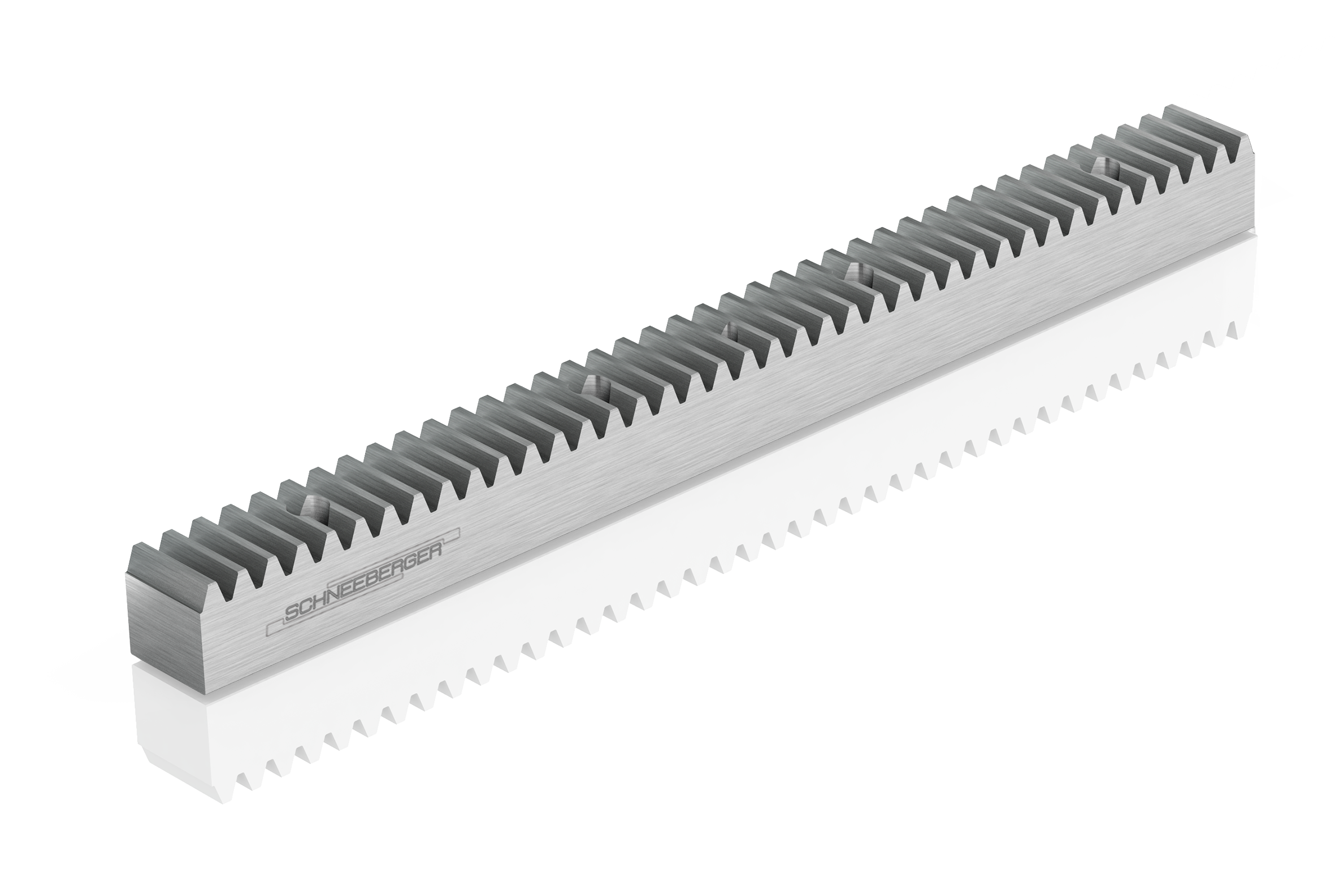 This custom gear rack is available up to 3000 mm in a single piece. Courtesy of: Schneeberger Inc.