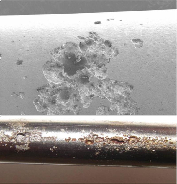 Figure 2: Pitting corrosion can easily form on 316/316L stainless steel tubing contaminated by acids, salt water and other deposits.