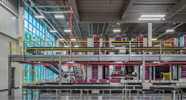 daylight sensors adjust interior lighting throughout the fulfillment center