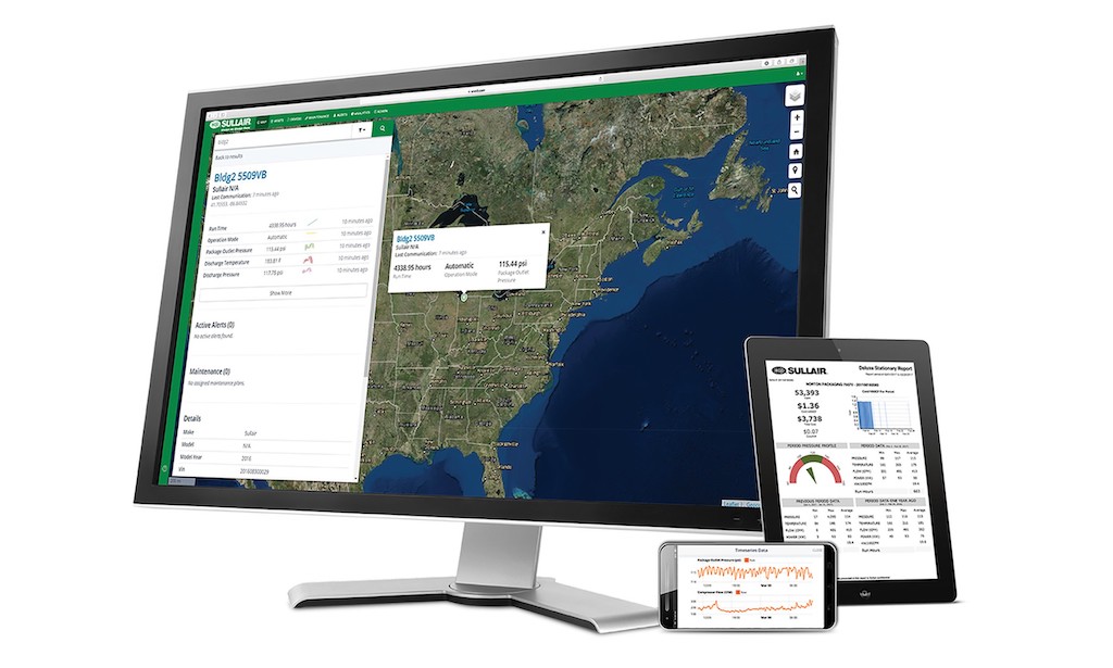 Figure 1: Compressed air remote monitoring provides on demand performance data and alerts to service or maintenance needs. Courtesy: Sullair LLC