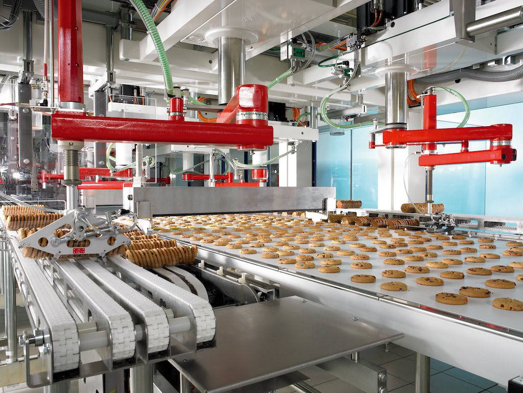 VFDs are often used to control the speed of conveyor belts. This example shows multiple conveyor belts that operate at different speeds. Courtesy: Bosch Rexroth