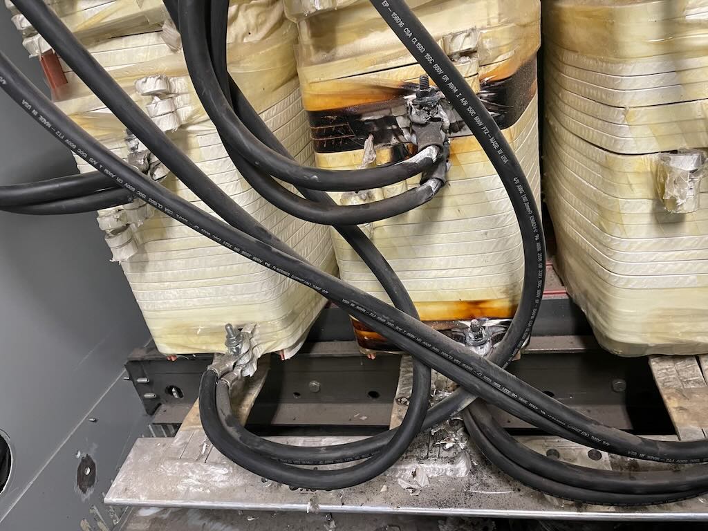 Figure 2: Damaged primary coil winding due to overheating. Courtesy: ABB