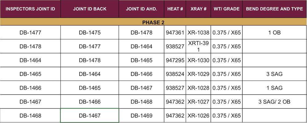 Table 1: Raw data can be displayed in a spreadsheet, allowing utility owners to see detailed elements of their systems. Courtesy: Dewberry