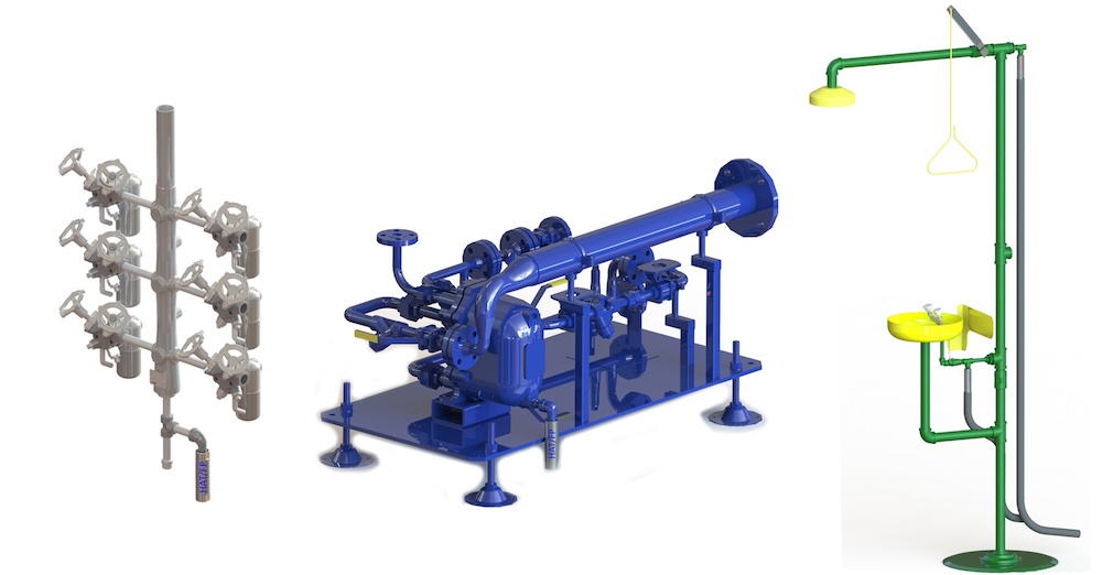 Freeze protection has three (of many) applications: A condensate manifold, a float trap and safety showers/eyewash stations. Courtesy: ThermOmegaTech