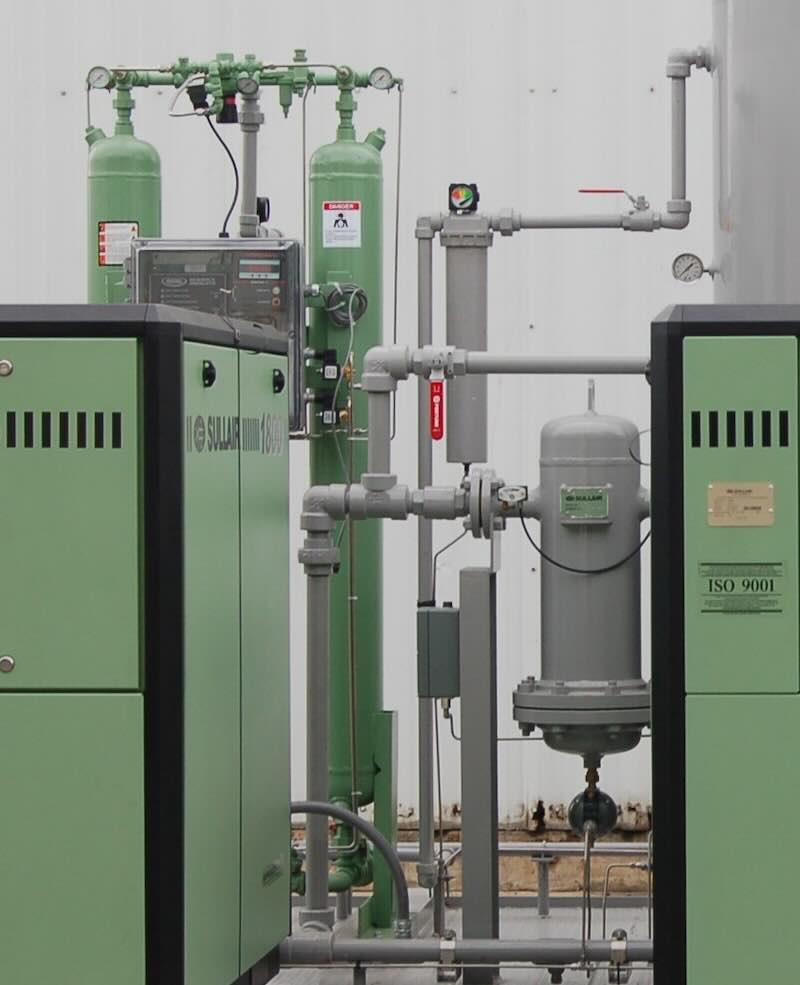 Properly installed piping plays an important role in the efficiency of a compressed air system. Courtesy: Hitachi Global Air Power