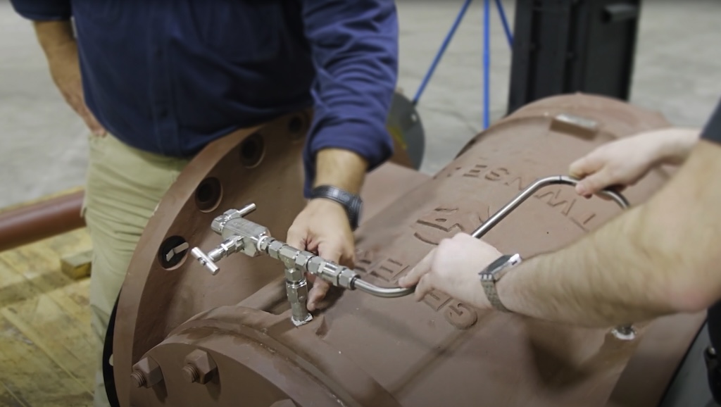 Figure 3: The proportional relief valve installed on this large process valve will open gradually as the pressure increases over the valve’s set pressure to prevent overpressurization.
