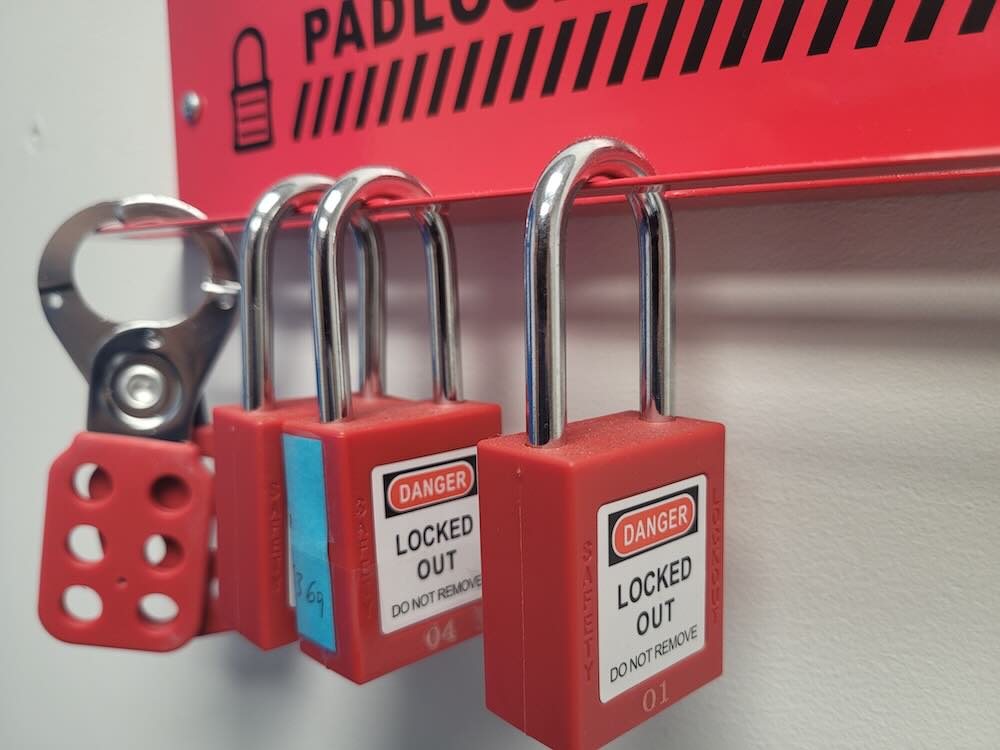 Figure 1: Example of a lockout procedure in a test lab for safety controls. Courtesy: Hedgehog Technologies