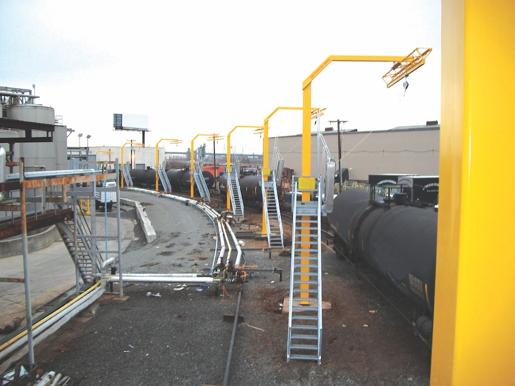 Rigid Rail TD3 Truss fall protection system in use in rail yards.