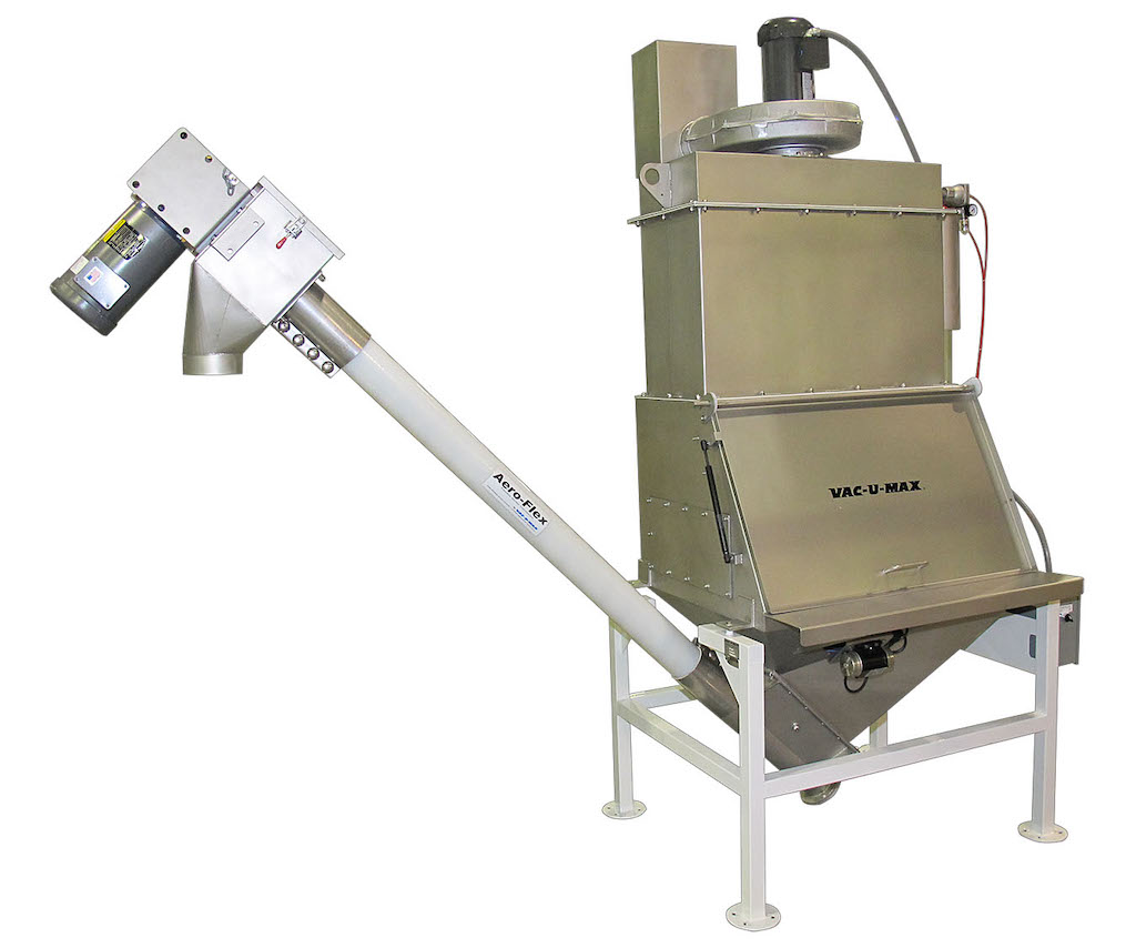 Figure 2: Flexible auger conveying systems provide metered floor-level transfer of dry bulk powders from various sources including bag dump stations in an enclosed dust-free process. Courtesy: VAC-U-MAX