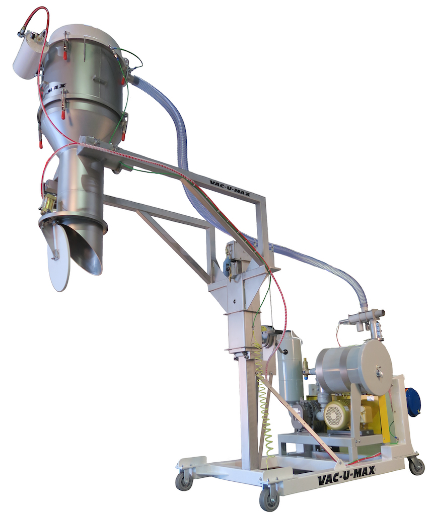 Figure 4: Mobile vacuum conveying systems provide easy to use portable vacuum conveying and can be rolled-in-place over processing or packaging equipment to accommodate various discharge heights. Courtesy: VAC-U-MAX