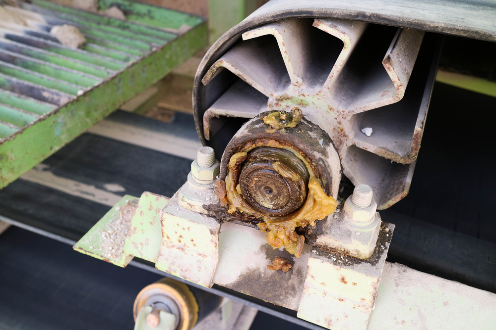 Figure 1: Grease flows out of a bearing, a sign of over-lubrication, which can lead to overheating and bearing failure. Courtesy: CITGO Petroleum