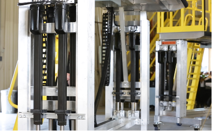 Figure 3. These electrical actuators use a synchronization feature to handle uneven load distribution and raise or lower the platforms smoothly and safely. Image courtesy of Thomson Industries, Inc.