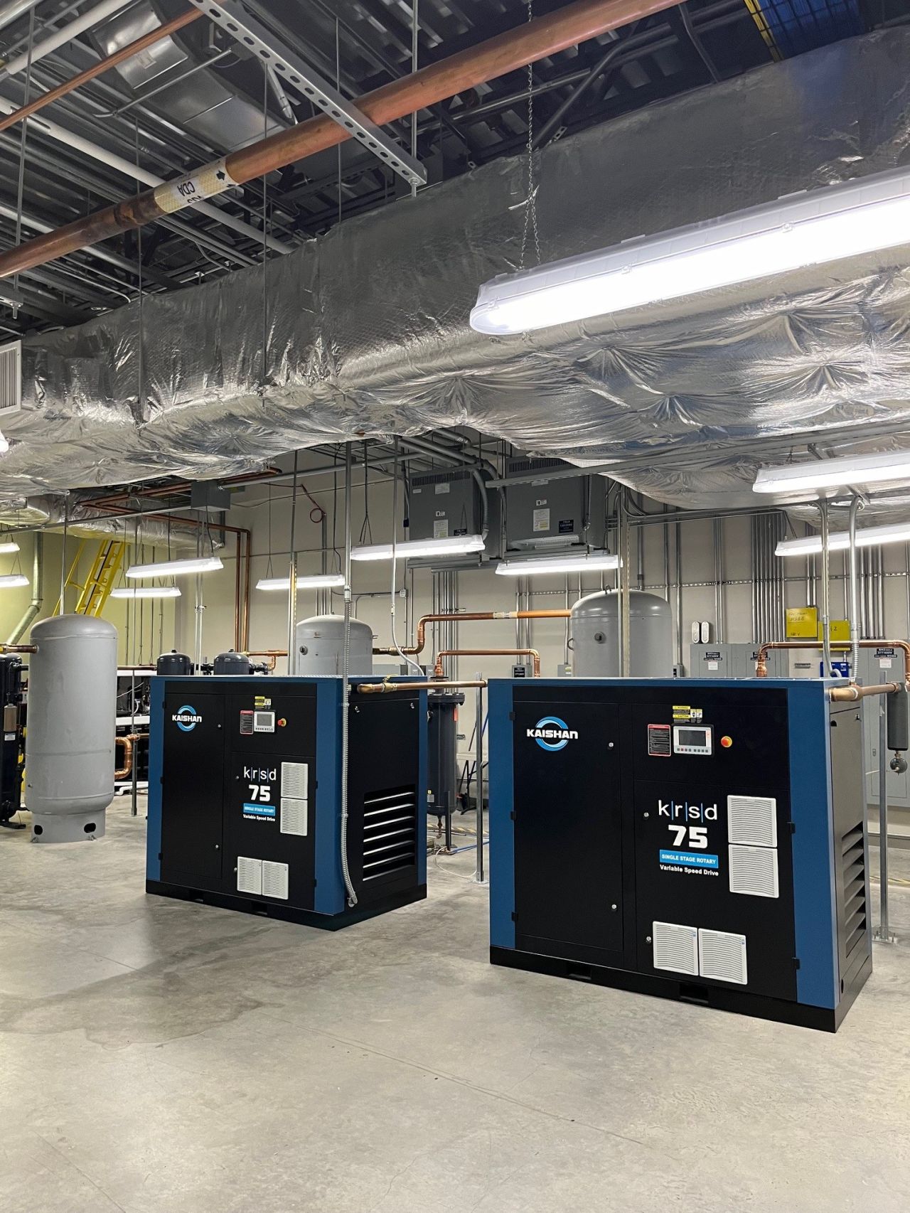 Figure 1: This compressor installation by Texas Compression Services shows a backup compressor and ample storage, both critical factors in improving manufacturing uptime and reducing energy costs. Courtesy: Kaishan USA