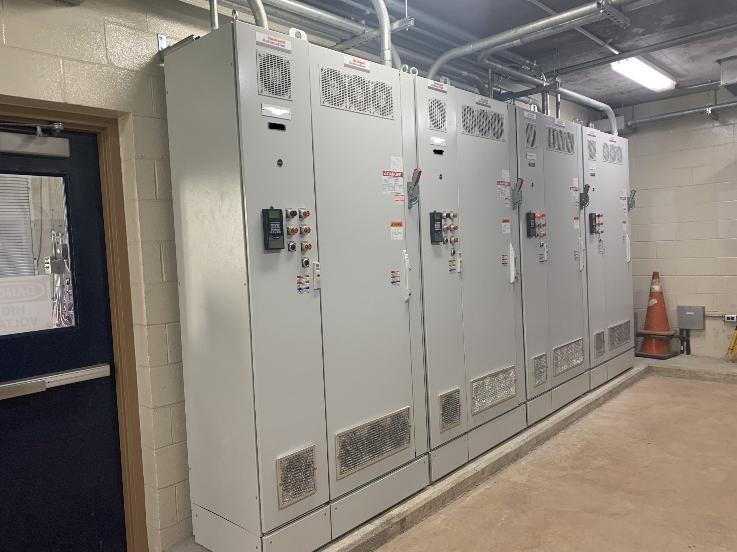 Figure 2: Variable frequency drives installed in environmentally controlled room. Courtesy: CDM Smith