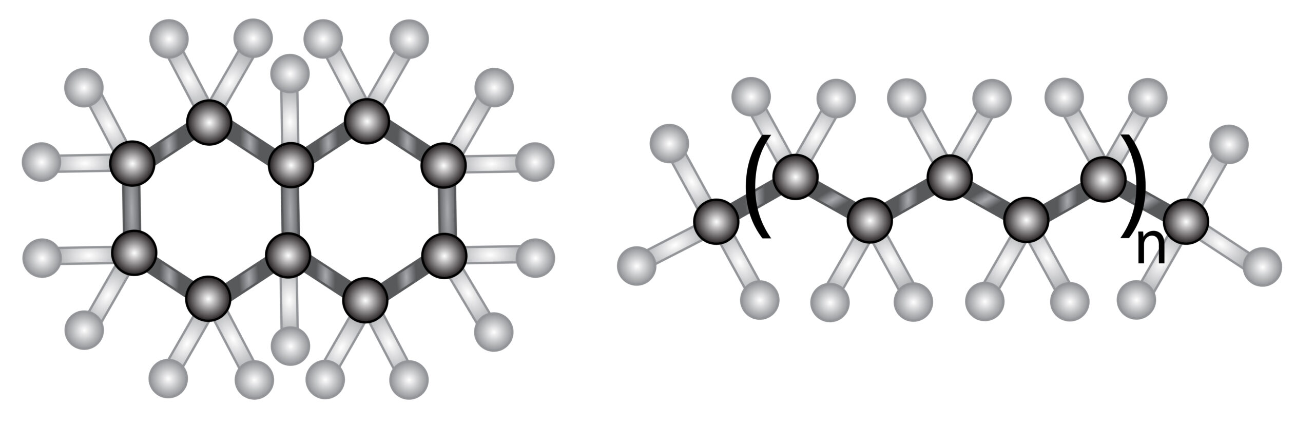 Figure 4. Chemical structures of naphthenic (left) and paraffinic (right) oil where n = 24-38 are shown. Courtesy: A.W. Chesterton.