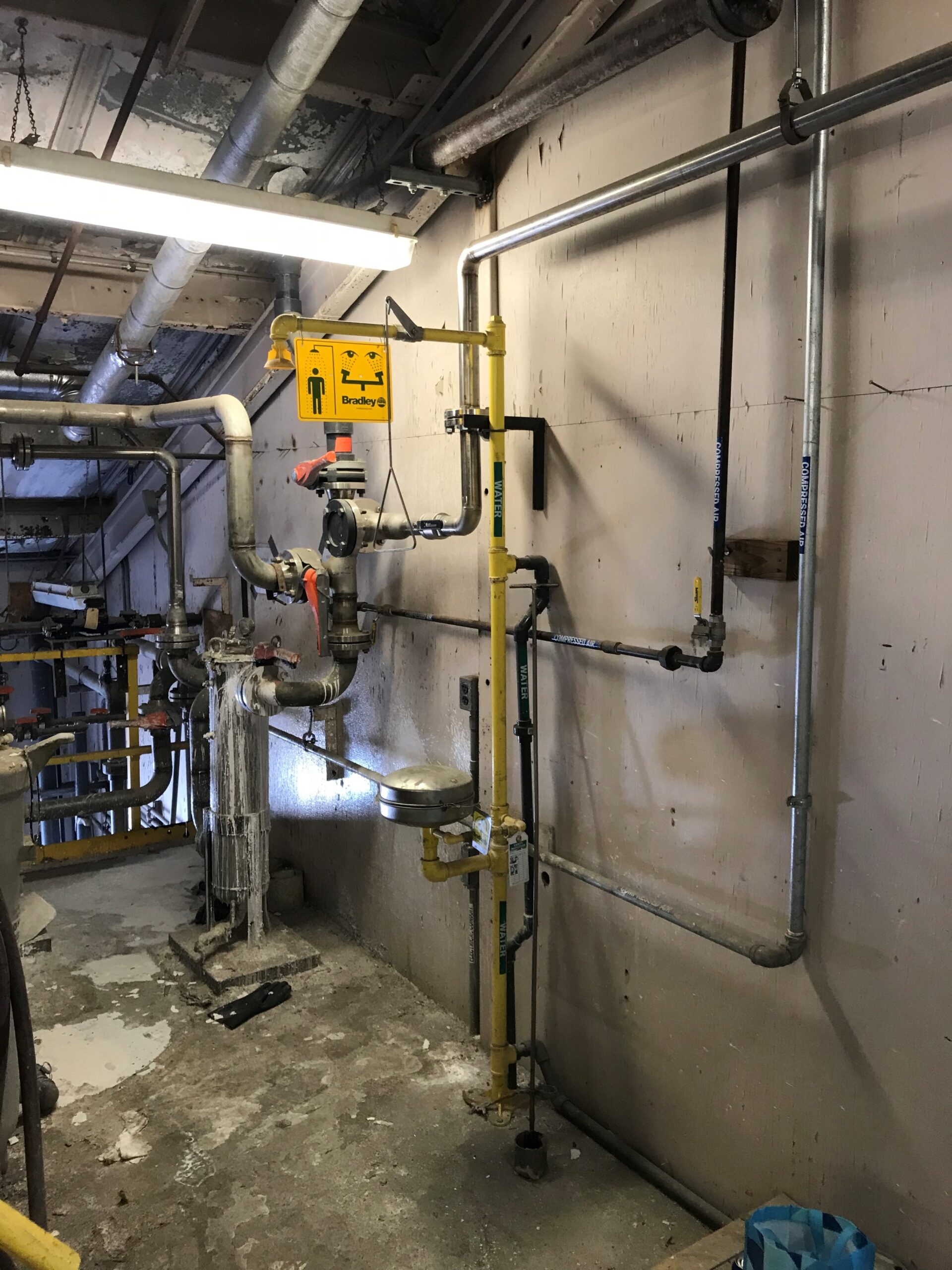 Figure 1: Emergency equipment incorrectly plumbed with nonpotable cold water without a means of providing tepid water per ANSI. Courtesy: Haley Ward Inc.