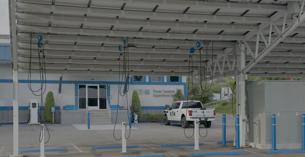 Figure 3: Integrating onsite renewable energy sources provides added electrical capacity for electric vehicle charging without utility service upgrades. Eaton Experience Centers in Pittsburgh (pictured) and Houston provide hands-on training environments where visitors can see electric vehicle charging infrastructure and industrial power systems at work. Courtesy: Eaton