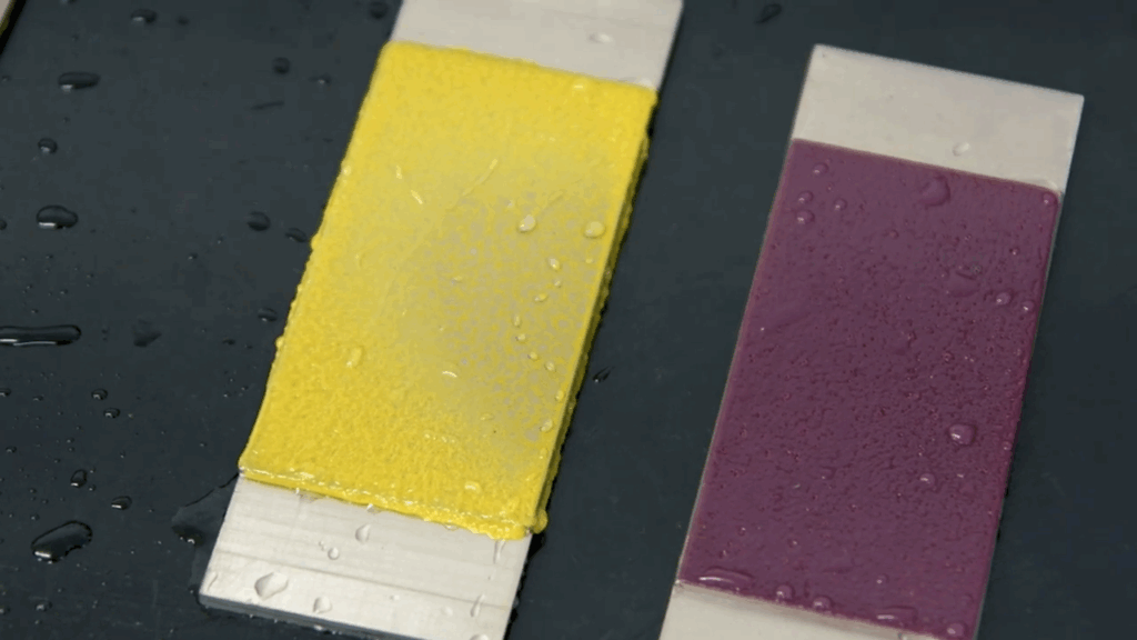 Figure 2: The grease on the right maintains its protective layer, resisting removal under high-pressure water exposure, while the grease on the left shows significant breakdown. Choosing grease with strong water spray-off resistance ensures continued protection in wet conditions and prevents premature lubrication loss. Courtesy: CITGO Petroleum