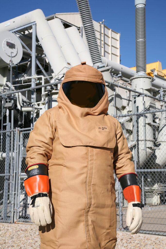 Figure 1: Arc-rated clothing and rubber insulating gloves. Courtesy: Shermco Industries