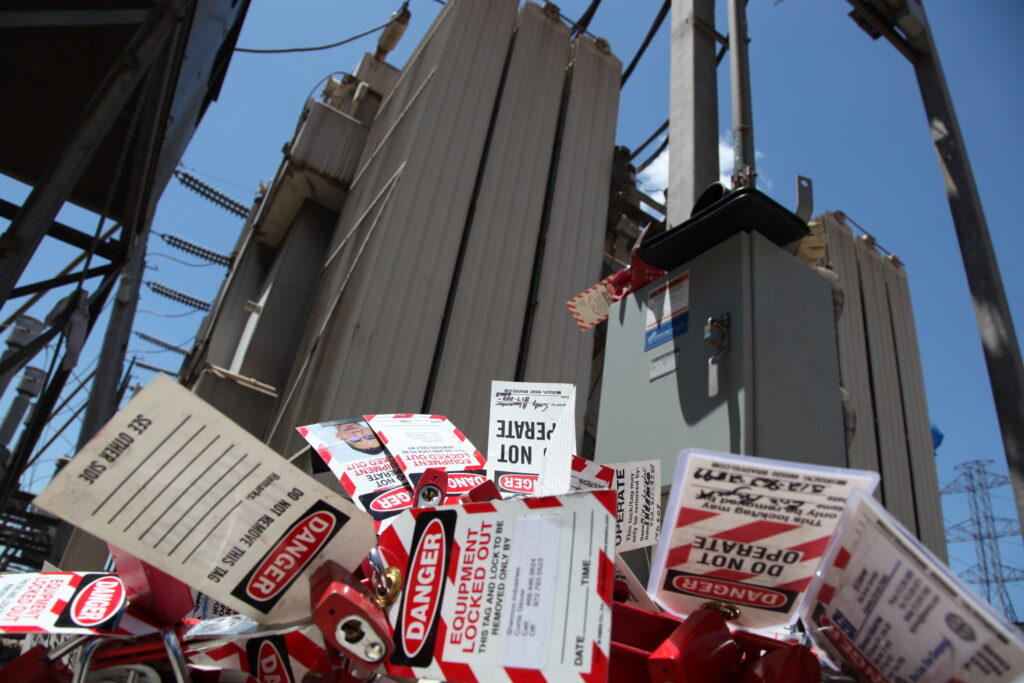Figure 2: Locks and tags applied during a maintenance outage. Courtesy: Shermco Industries