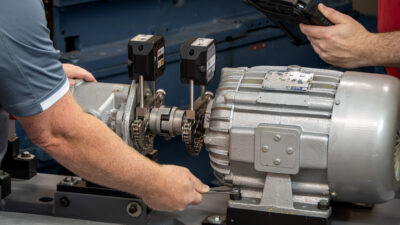 Figure 1: Machine alignment with an X-Series Laser Shaft Alignment System from Hamar Laser Instruments. Courtesy: Hamar Laser Instruments Inc.