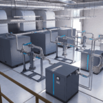 Figure 1: The ZH 630 oil-free centrifugal compressor with FD refrigerant dryer in a fully integrated 3D compressor room setup. Courtesy: Atlas Copco