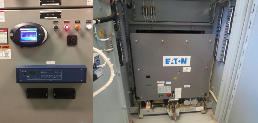 Figure 5: Medium-voltage switchgear illustrating a digital protective relay (left) and a draw out medium voltage circuit breaker (right), which work together to detect faults, selectively isolate affected circuits and maintain distribution system reliability. Courtesy: CDM Smith