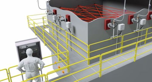 Schematic representation of the overall AGAM system for determining the gas temperature in a power plant furnace. Courtesy Bonnenberg & Dresche)