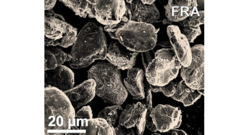 Flash-recycled anode particles as seen under through a scanning electron microscope. The particles are recovered from lithium-ion batteries and treated through Rice's flash Joule heating process. Courtesy: Rice University