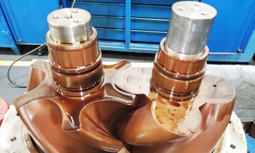 Figure 3: Varnish can accumulate on the rotors of an air compressor’s air end if nonoriginal equipment manufacturer or poor-quality lubricants are used resulting in damage. Courtesy: Hitachi Global Air Power